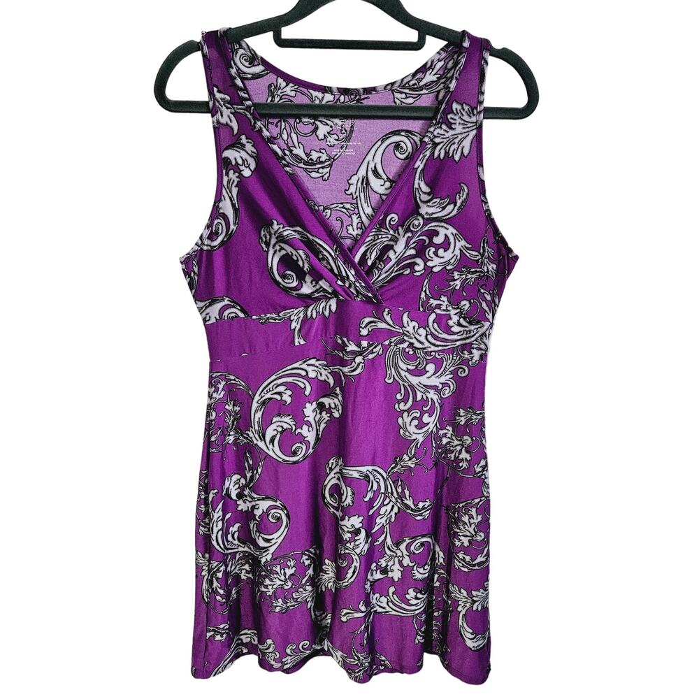 Gilligan & OMalley Women's S Crossover Front Sleepwear Tank Dress Purple Floral